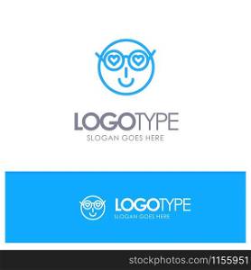 Smiley, Emojis, Love, Cute, User Blue Outline Logo Place for Tagline