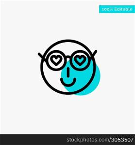 Smiley, Emojis, Love, Cute, User turquoise highlight circle point Vector icon