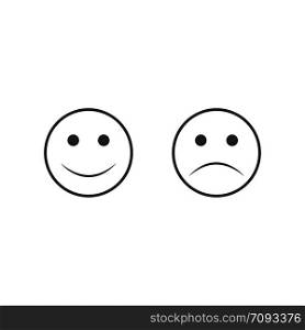 Smiley face. Set Smiley face icon. Happy and unhappy smileys faces. Emoji set. Black color. Vector illustration
