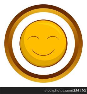 Smiley face vector icon in golden circle, cartoon style isolated on white background. Smiley face vector icon
