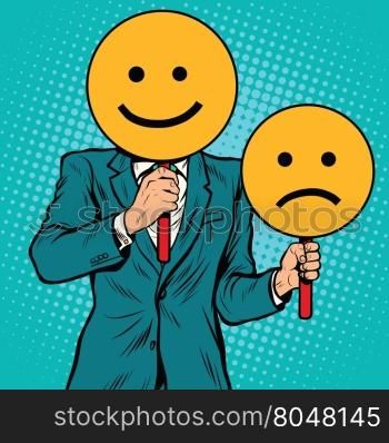 Smiley facial expressions happy and sad, pop art retro vector illustration