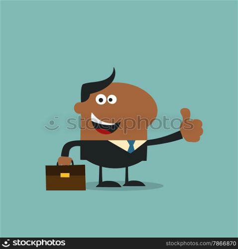Smiling African American Manager Giving Thumb Up In Modern Flat Design