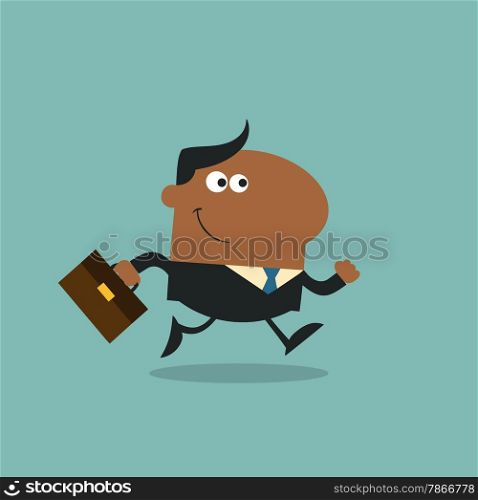 Smiling African American Manager With Briefcase Running To Work Modern Flat Design