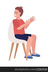 Smiling and applauding boy semi flat color vector character. Sitting figure. Full body person on white. Festive celebration simple cartoon style illustration for web graphic design and animation. Smiling and applauding boy semi flat color vector character