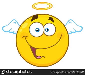 Smiling Angel Yellow Cartoon Emoji Face Character With Happy Expression. Illustration Isolated On White Background