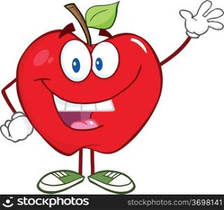 Smiling Apple Cartoon Mascot Character Waving For Greeting