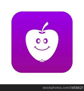 Smiling apple icon digital purple for any design isolated on white vector illustration. Smiling apple icon digital purple
