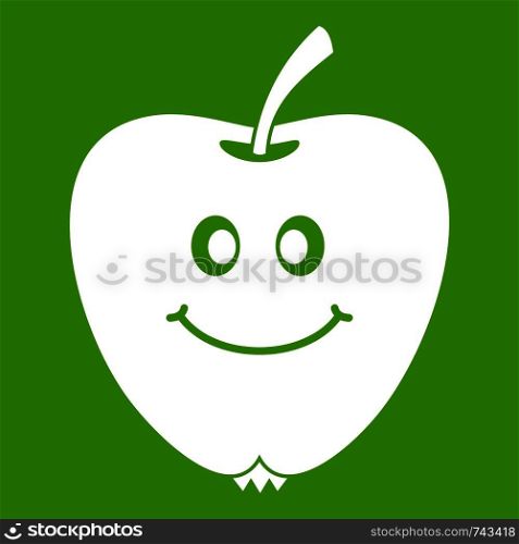 Smiling apple icon white isolated on green background. Vector illustration. Smiling apple icon green