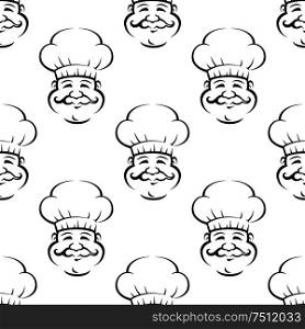 Smiling baker or chef with curly moustache seamless pattern on white background for restaurant or food themes design. Smiling baker or chef seamless pattern