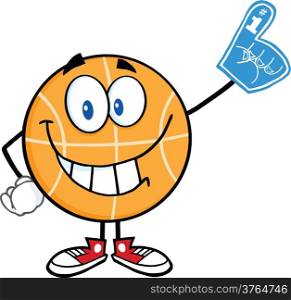 Smiling Basketball Cartoon Character With Foam Finger