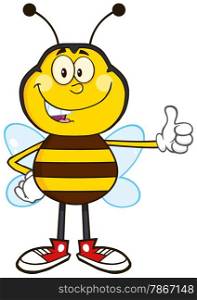 Smiling Bee Cartoon Mascot Character Showing Thumb Up
