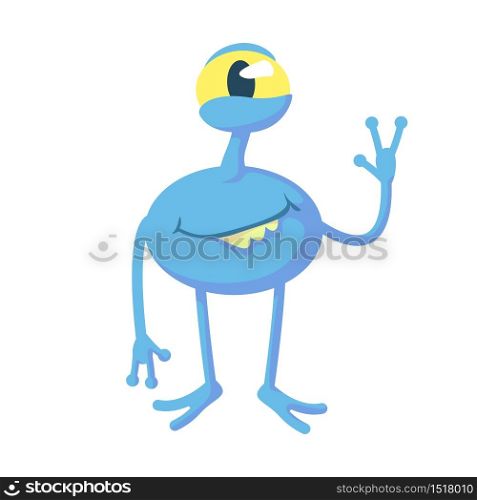 Smiling blue alien flat cartoon vector illustration. Cute extraterrestrial, fantastic creature. Ready to use 2d character template for commercial, animation, printing design. Isolated comic hero