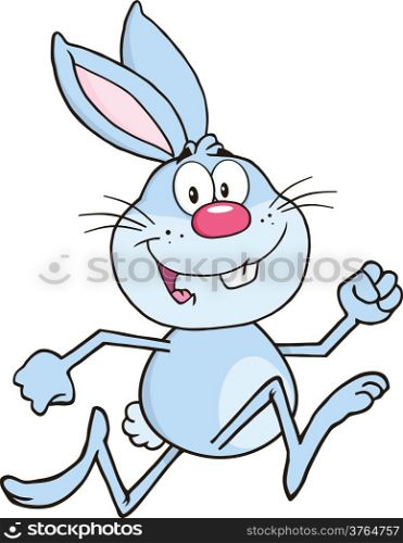 Smiling Blue Rabbit Cartoon Character Running