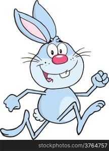 Smiling Blue Rabbit Cartoon Character Running