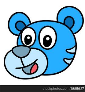 smiling blue tiger head emoticon, doodle icon image. cartoon caharacter cute doodle draw