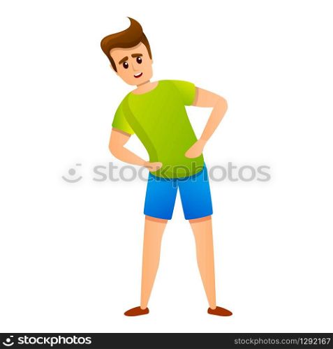 Smiling boy outdoor fitness icon. Cartoon of smiling boy outdoor fitness vector icon for web design isolated on white background. Smiling boy outdoor fitness icon, cartoon style