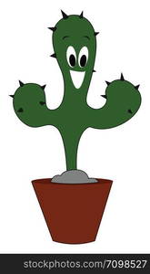 Smiling cactus in a pot, illustration, vector on white background.