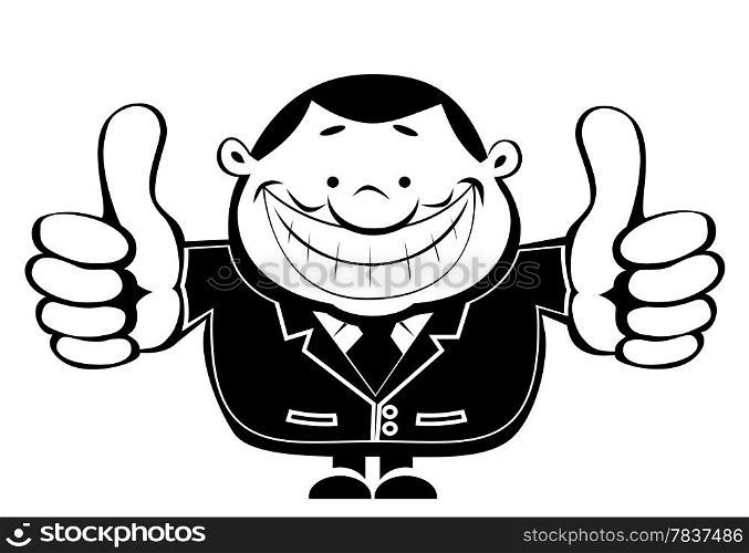 Smiling cartoon businessman showing thumbs up. Vector EPS8
