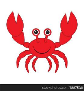 Smiling cartoon crab with big claws isolated icon vector illustration.