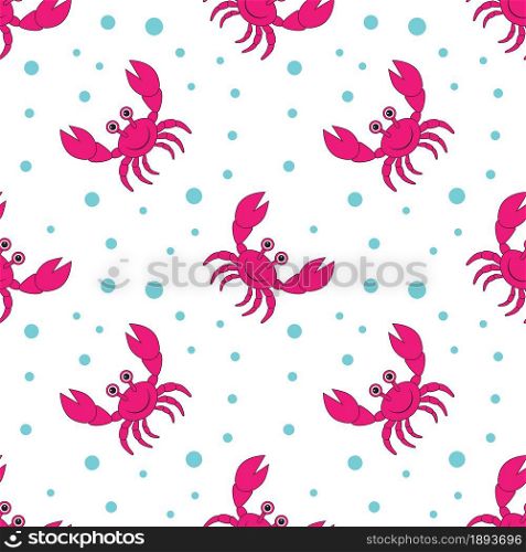 Smiling cartoon crab with big claws seamless pattern vector illustration.