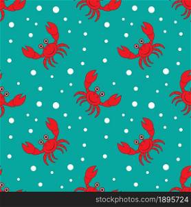 Smiling cartoon crab with big claws seamless pattern vector illustration.