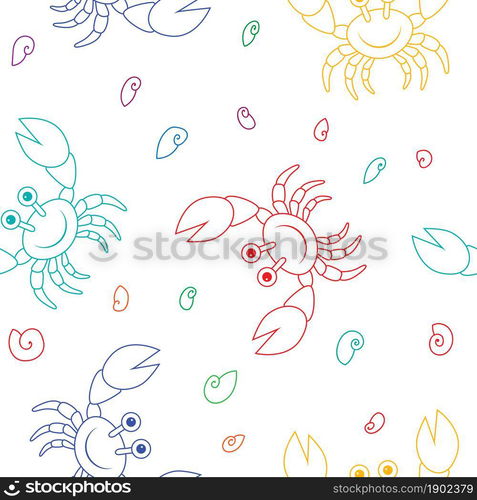 Smiling cartoon crab with big claws seamless pattern vector illustration.