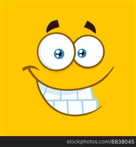 Smiling Cartoon Funny Face With Smiley Expression. Illustration With Yellow Background