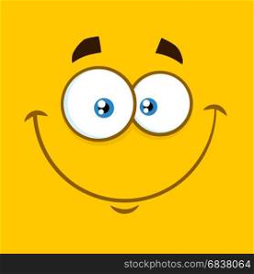 Smiling Cartoon Square Emoticons With Happy Expression. Illustration With Yellow Background