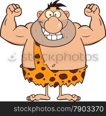Smiling Caveman Cartoon Character Flexing