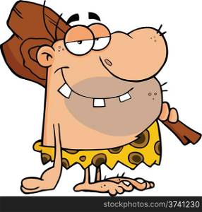 Smiling Caveman Cartoon Character With Club