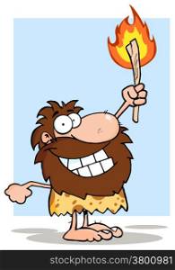 Smiling Caveman Holding Up A Torch