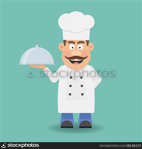 Smiling Chef, Cook or Kitchener. Cartoon character. Flat icon