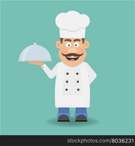 Smiling Chef, Cook or Kitchener. Cartoon character. Flat icon