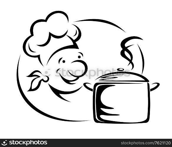 Smiling chef with saucepan for restaurant design