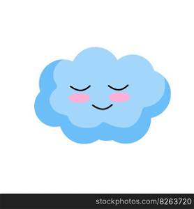 Smiling cloud. Blue object of sky. Symbol of cloudy weather. Mascot of weather forecast. Cute cartoon illustration. Kawaii character. Smiling cloud. Kawaii character.