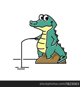 Smiling Crocodile Alligator Fishing Funny Cute Character Cartoon Mascot