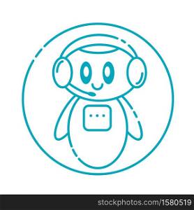 Smiling cute robot chat bot logo. Support service concept. Vector cartoon flat illustration isolated on white background.. Smiling cute robot chat bot logo. Support service concept. Vector cartoon flat illustration