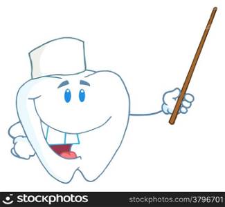 Smiling Dental Tooth Character Holding A Pointer