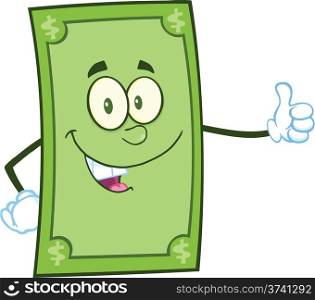 Smiling Dollar Cartoon Character Giving A Thumb Up