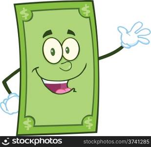 Smiling Dollar Cartoon Character Waving For Greeting