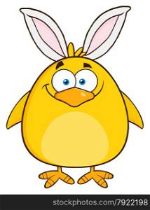 Smiling Easter Chick Cartoon Character With Bunny Ears