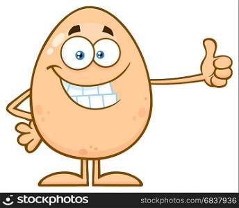 Smiling Egg Cartoon Mascot Character Showing Thumbs Up. Illustration Isolated On White Background