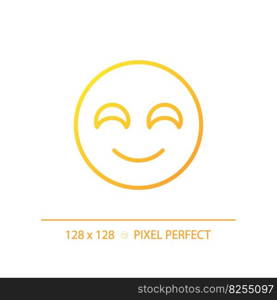 Smiling emoji pixel perfect gradient linear vector icon. Positive reaction on product. Satisfied service user. Thin line color symbol. Modern style pictogram. Vector isolated outline drawing. Smiling emoji pixel perfect gradient linear vector icon
