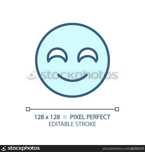 Smiling emoji pixel perfect RGB color icon. Positive reaction on product. Happy face. Satisfied service user. Isolated vector illustration. Simple filled line drawing. Editable stroke. Smiling emoji pixel perfect RGB color icon