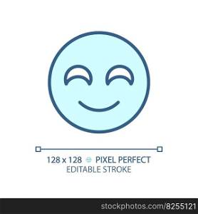 Smiling emoji pixel perfect RGB color icon. Positive reaction on product. Happy face. Satisfied service user. Isolated vector illustration. Simple filled line drawing. Editable stroke. Smiling emoji pixel perfect RGB color icon