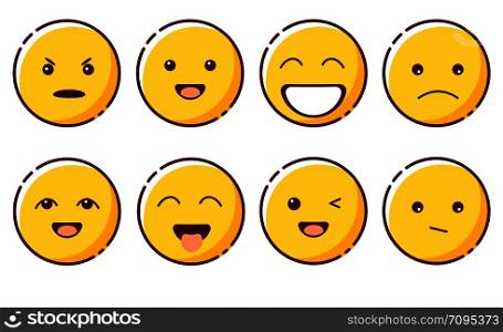 Smiling emoji with different emotions. Yellow. Laugh, anger, despondency tease disappointment wink. Smiling emoji with different emotions. Laugh, anger, despondency, tease, disappointment, wink