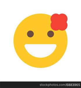 smiling emoji with flower, icon on isolated background,