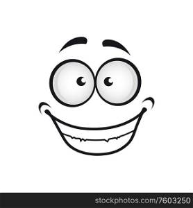 Smiling emoji with open mouth isolated cartoon face. Vector emoticon with teeth, comic smiley. Happy smiley, isolate smiling grimace