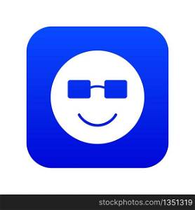 Smiling emoticon digital blue for any design isolated on white vector illustration. Smiling emoticon digital blue