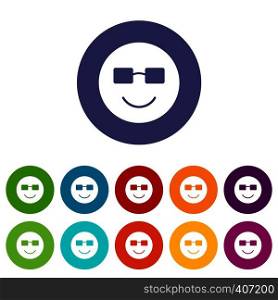 Smiling emoticon set icons in different colors isolated on white background. Smiling emoticon set icons
